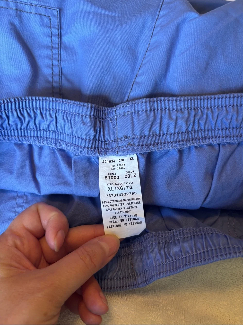 Dickies - Men's Lt Blue Cargo Scrub Pants w/ Elastic Waist. Size XL Style 81003